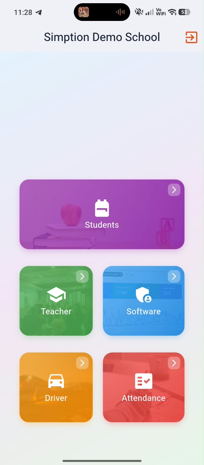 Simption School App — Choose Your Role screen