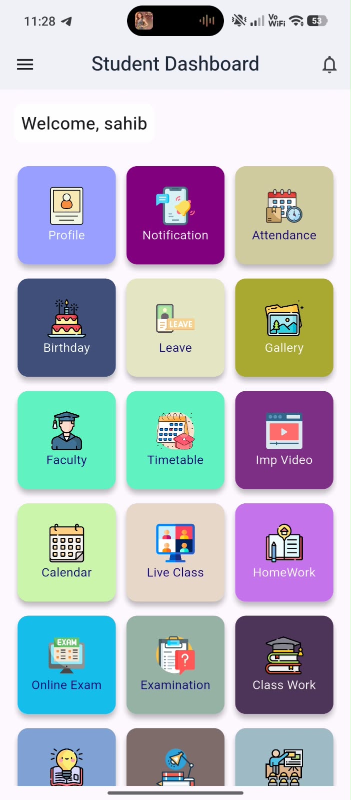 Simption School App — Student Dashboard screen