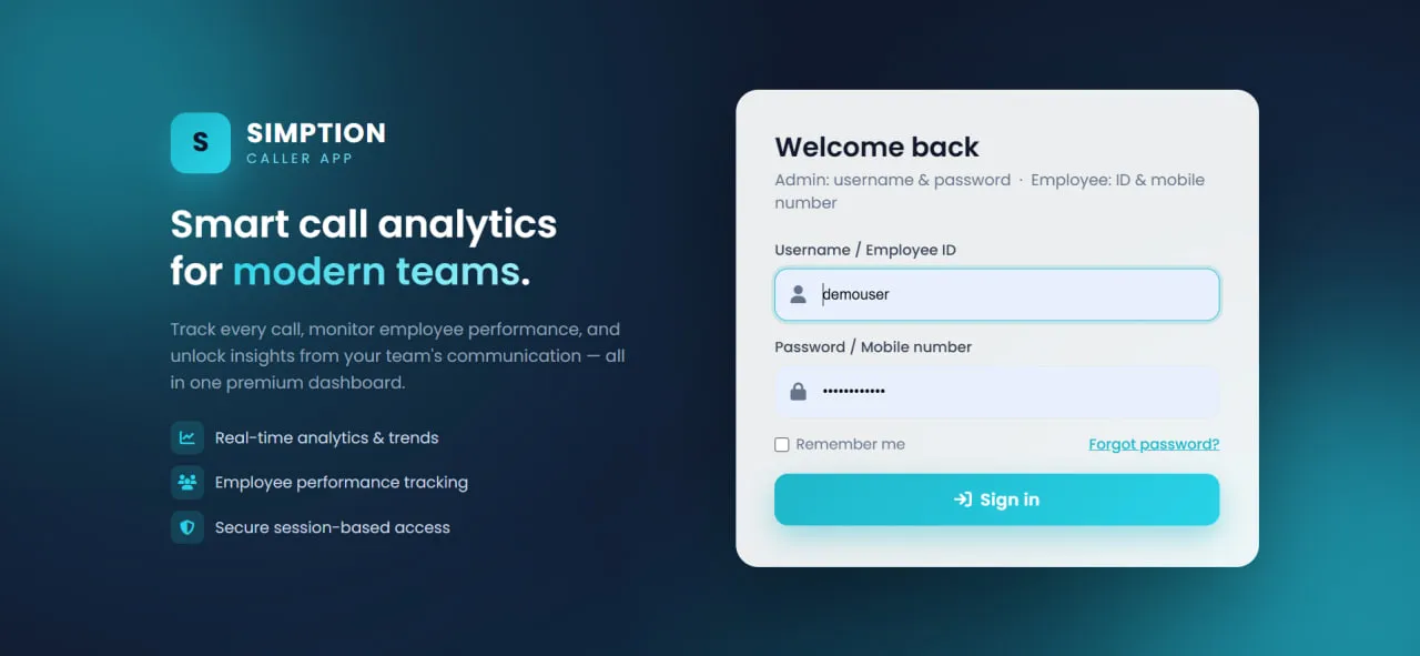 The admin sign-in screen