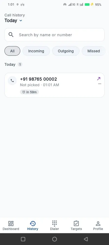 Call history with filters and search