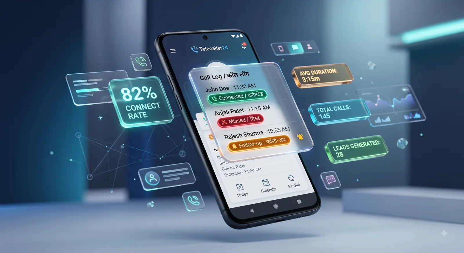 Call log with an 82% connect rate