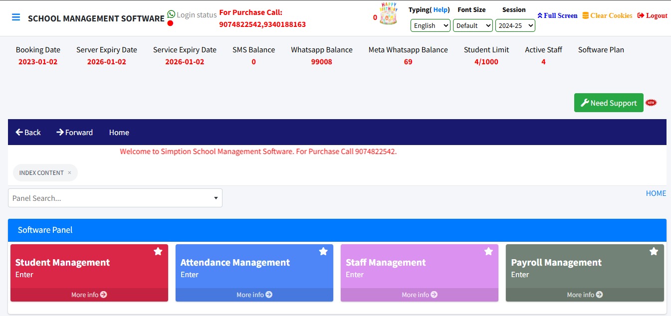 Simption School Management Software — Admin Dashboard