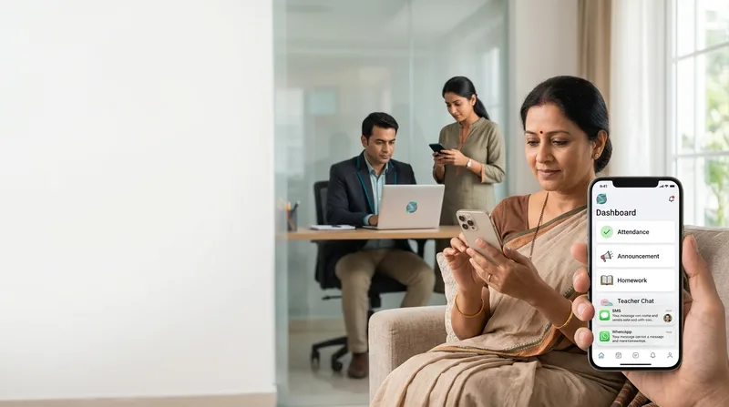 Bulk SMS & Digital Communication — Parent receiving alerts in the app